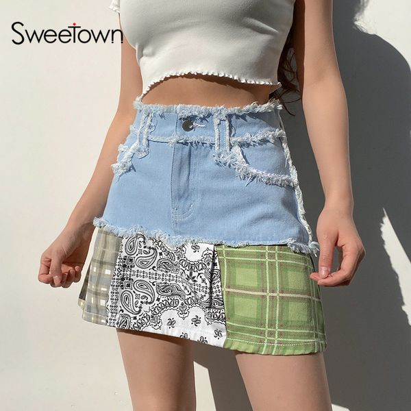 vintage print patchwork denim skirt woman preppy style 2000s y2k clothes high waist mini skirts summer streetwear, Black;white
vintage print patchwork denim skirt woman preppy style 2000s y2k clothes high waist mini skirts summer streetwear, Black;white