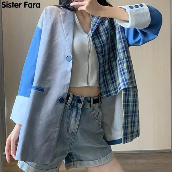 women's suits & blazers sister fara chic asymmetrical patchwork plaid blazer spring jacket single breasted summer casual women, White;black
women's suits & blazers sister fara chic asymmetrical patchwork plaid blazer spring jacket single breasted summer casual women, White;black