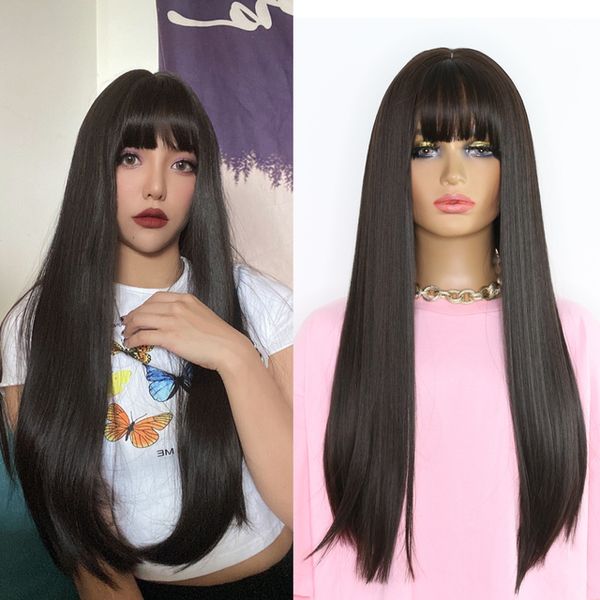 sivir 26inch long straight synthetic hair with bangs brown black purple heat resistant wigs for women, Black;brown
sivir 26inch long straight synthetic hair with bangs brown black purple heat resistant wigs for women, Black;brown