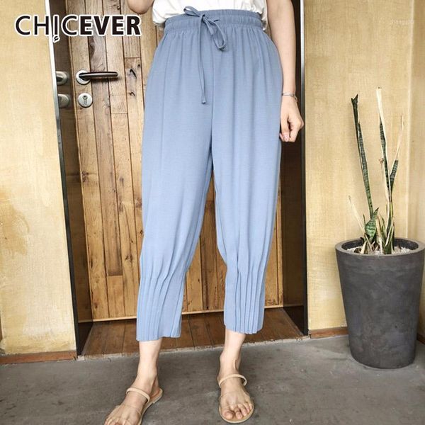 women's pants & capris chicever blue trousers for women high waist drawstring pleated ankle length female casual fashion 2021 spring, Black;white
women's pants & capris chicever blue trousers for women high waist drawstring pleated ankle length female casual fashion 2021 spring, Black;white