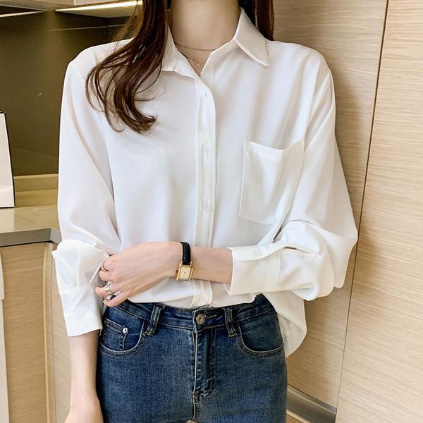 women's blouses & shirts white shirt 2021 blusas female ladies solid chiffon vintage elegantes drop button korean clothing full 0144
women's blouses & shirts white shirt 2021 blusas female ladies solid chiffon vintage elegantes drop button korean clothing full 0144