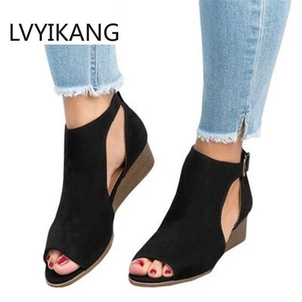 fashion summer woman wedge buckles fish mouth sandals gladiator women mid heel ladies peep toe shoes, Black
fashion summer woman wedge buckles fish mouth sandals gladiator women mid heel ladies peep toe shoes, Black