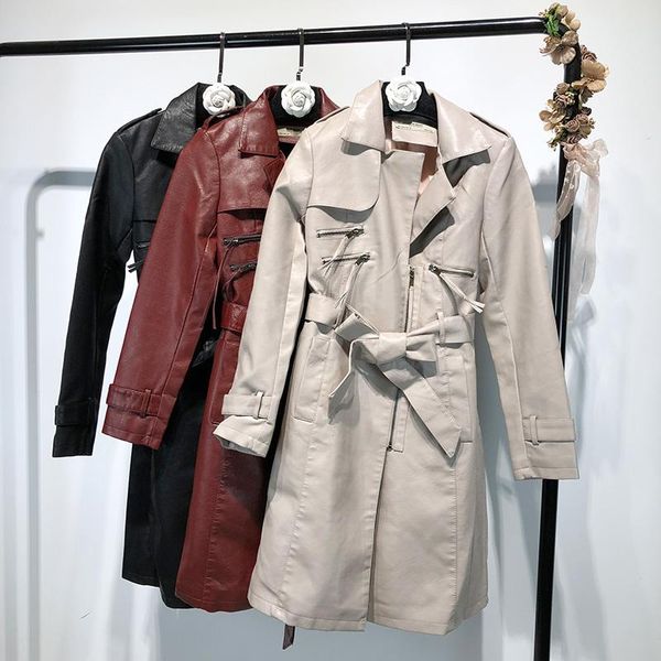 women's trench coats women solid pu medium long with belt female turn-down collar full sleeve coat l3611119, Tan;black
women's trench coats women solid pu medium long with belt female turn-down collar full sleeve coat l3611119, Tan;black