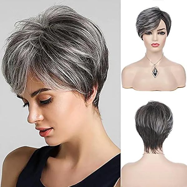 synthetic wigs hairjoy women short grey layered heat resistant pixie hair wig, Black
synthetic wigs hairjoy women short grey layered heat resistant pixie hair wig, Black