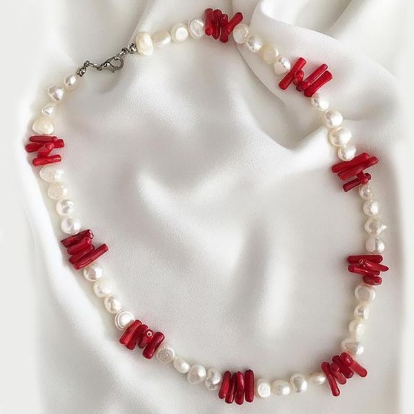 chokers four season women delicate necklace real freshwater pearl red-coral beaded semi-baroque irregular party choker, Golden;silver
chokers four season women delicate necklace real freshwater pearl red-coral beaded semi-baroque irregular party choker, Golden;silver
