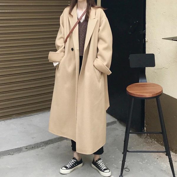women's wool & blends khaki cotton coat clothing autumn winter 2021 loose small windbreaker thickened long, Black
women's wool & blends khaki cotton coat clothing autumn winter 2021 loose small windbreaker thickened long, Black