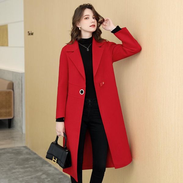 women's wool & blends high end korean casual fashion belt long 100% coat women 2021 winter loose double-sided woolen overcoat, Black
women's wool & blends high end korean casual fashion belt long 100% coat women 2021 winter loose double-sided woolen overcoat, Black