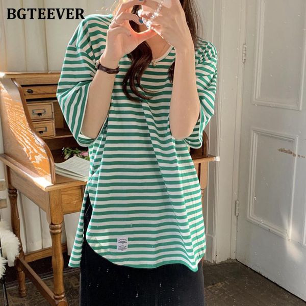 women's t-shirt bgteever casual loose women o-neck striped t-shirts 2021 summer short sleeve side split female pullovers tees ladies, White
women's t-shirt bgteever casual loose women o-neck striped t-shirts 2021 summer short sleeve side split female pullovers tees ladies, White