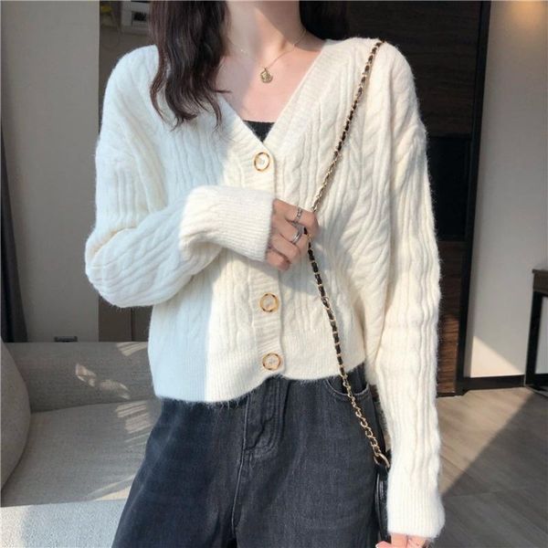 women's knits & tees korean version of knitted cardigan sweater women short v-neck twist jacket 2021 spring and autumn en*, White
women's knits & tees korean version of knitted cardigan sweater women short v-neck twist jacket 2021 spring and autumn en*, White