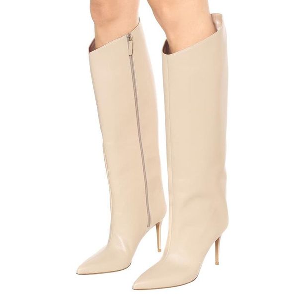 boots knee high zipper pointed toe stiletto heel dress beige black color custom made leather shoes
boots knee high zipper pointed toe stiletto heel dress beige black color custom made leather shoes
