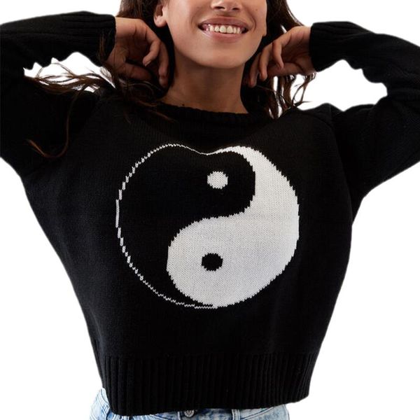women's sweaters breathable girls long sleeve knitwear, autumn ladies creative eight trigrams pattern round collar sweater pullover kni, White;black
women's sweaters breathable girls long sleeve knitwear, autumn ladies creative eight trigrams pattern round collar sweater pullover kni, White;black