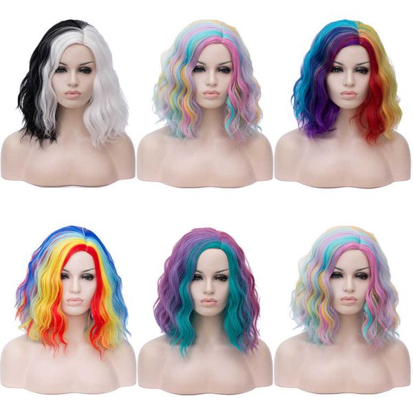 fashion wig partial split bubble face roll color short curly hair halloween style, Black
fashion wig partial split bubble face roll color short curly hair halloween style, Black