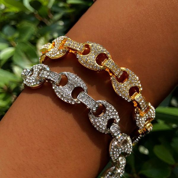 link, chain trendy iced out crystal pig nose coffee bean link bracelets for women multicolor thick metal punk luxury jewelry, Black
link, chain trendy iced out crystal pig nose coffee bean link bracelets for women multicolor thick metal punk luxury jewelry, Black