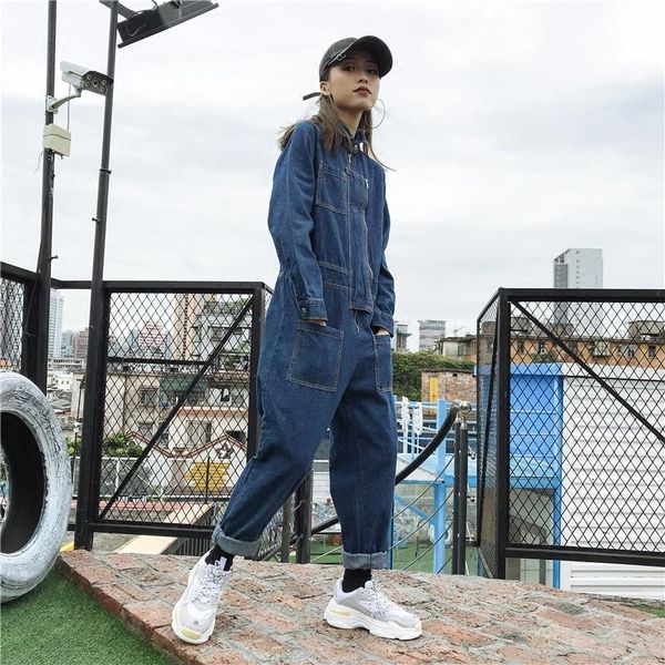 women's jumpsuits & rompers 2021 women lapel collar large size pocket long wide leg trouser spring fashion casual denim q04, Black;white 
women's jumpsuits & rompers 2021 women lapel collar large size pocket long wide leg trouser spring fashion casual denim q04, Black;white