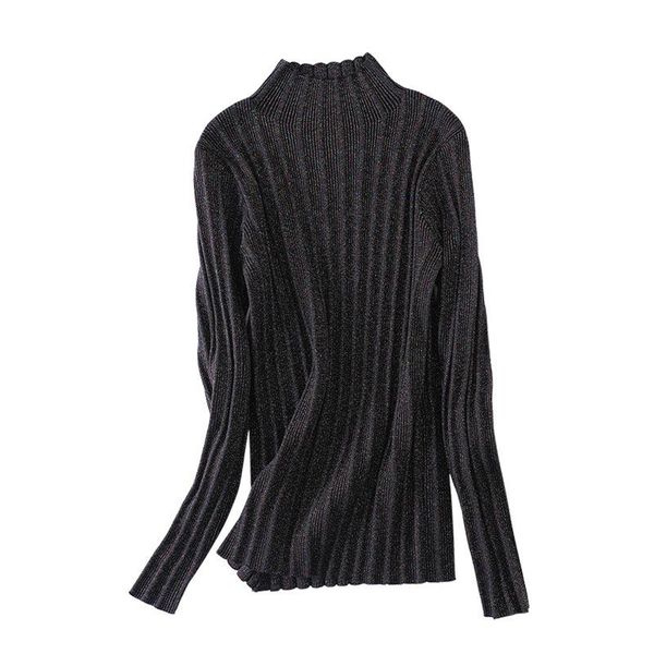 women's sweaters autumn and winter bright silk elastic black sweater all-match slim-fit half-turtleneck base pullover, White;black