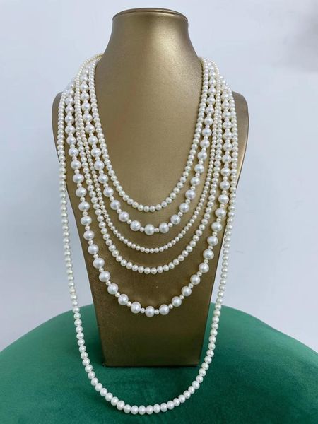 in one classical bridal necklace with multi size natural white genuine pearl pure handmade jewelry chains, Silver
in one classical bridal necklace with multi size natural white genuine pearl pure handmade jewelry chains, Silver