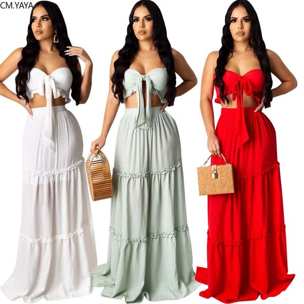 women solid beach bohemian maxi dress bow strapless crop cascanding ruffles long skirt suit two piece set trasuitby air, White
women solid beach bohemian maxi dress bow strapless crop cascanding ruffles long skirt suit two piece set trasuitby air, White