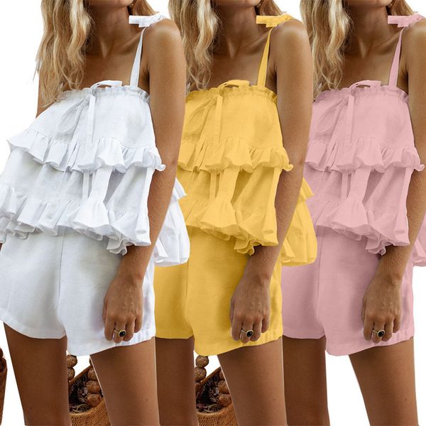 Ruffle Designer Women Tracksuits Sweet Sexy 2 Piece Shorts Solid Color Sling Sleeveless Tops Summer Fashion Womens Tracksuits, Yellow
Ruffle Designer Women Tracksuits Sweet Sexy 2 Piece Shorts Solid Color Sling Sleeveless Tops Summer Fashion Womens Tracksuits, Yellow