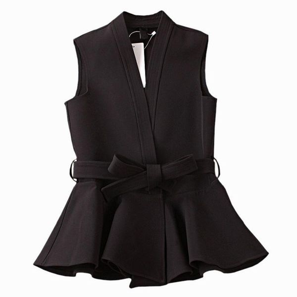 women's vests jackets for women 2021 spring autumn black vest slim ruffle with belt korean fashion veste femme colete feminino d264, Black;white
women's vests jackets for women 2021 spring autumn black vest slim ruffle with belt korean fashion veste femme colete feminino d264, Black;white
