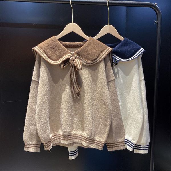 women's sweaters korean chic sailor collar long sleeve jumper fall 2021 loose pullover swetaer contrast color all-match sueter mujer, White;black
women's sweaters korean chic sailor collar long sleeve jumper fall 2021 loose pullover swetaer contrast color all-match sueter mujer, White;black