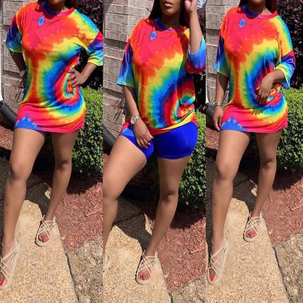 women's summer sports and leisure print hit color long loose t-shirt, White 
women's summer sports and leisure print hit color long loose t-shirt, White