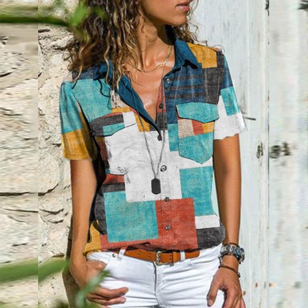 women's blouses & shirts color block pattern t shirt women lady button pocket tshirt v-neck short sleeve tunics office ladies tee cami, White
women's blouses & shirts color block pattern t shirt women lady button pocket tshirt v-neck short sleeve tunics office ladies tee cami, White