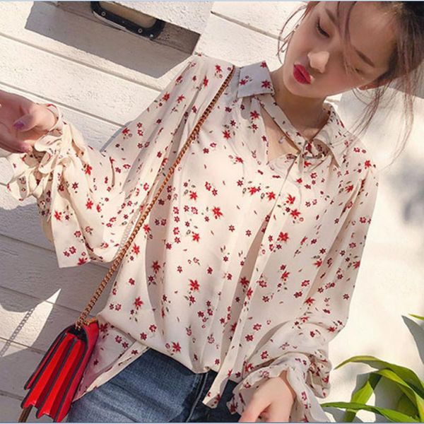 womens shirts office lady long sleeve loose chiffon floral print blouse fashion lace up bandage v-neck elegant shirt 2021 autumn women', White
womens shirts office lady long sleeve loose chiffon floral print blouse fashion lace up bandage v-neck elegant shirt 2021 autumn women', White