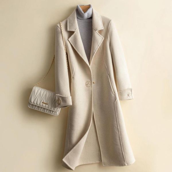 women's wool & blends 2021 autumn winter 100% cashmere overcoat women turn-down collar single button slim long coat warm soft simple ou, Black
women's wool & blends 2021 autumn winter 100% cashmere overcoat women turn-down collar single button slim long coat warm soft simple ou, Black