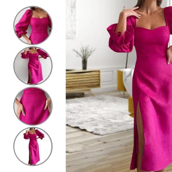 casual dresses comfy elegant puff sleeve side split midi dress autumn party square collar for travel, Black;gray
casual dresses comfy elegant puff sleeve side split midi dress autumn party square collar for travel, Black;gray