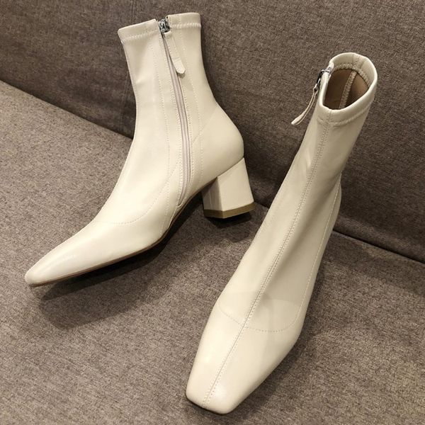 pre order 2021 autumn and winter women's ~ net red square head simple elastic thin thick heel leather versatile short boots ins, Black
pre order 2021 autumn and winter women's ~ net red square head simple elastic thin thick heel leather versatile short boots ins, Black