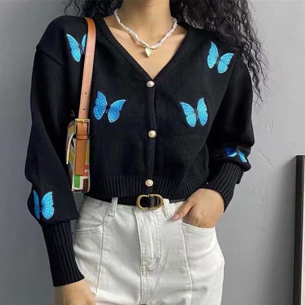 women's knits & tees knitted cardigan short embroidered butterfly coat loose retro suspender vest bottomed two-piece set, White
women's knits & tees knitted cardigan short embroidered butterfly coat loose retro suspender vest bottomed two-piece set, White