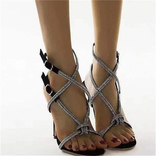 sandals gold bling crystal women open toe rhinestone straps cross high heel wedding dress shoes size 35-43, Black
sandals gold bling crystal women open toe rhinestone straps cross high heel wedding dress shoes size 35-43, Black