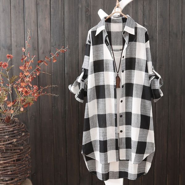 women's blouses & shirts spring summer fashion oversized 5xl long plaid shirt women chic checked blouse sleeve female loose casual, White
women's blouses & shirts spring summer fashion oversized 5xl long plaid shirt women chic checked blouse sleeve female loose casual, White