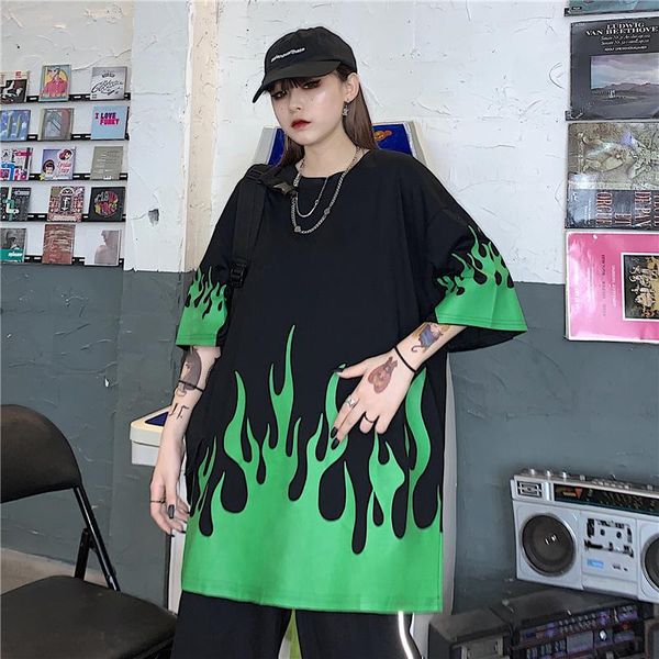 women's t-shirt summer flame print street dark style loose oversized short-sleeved men and women fashion harajuku casual, White
women's t-shirt summer flame print street dark style loose oversized short-sleeved men and women fashion harajuku casual, White