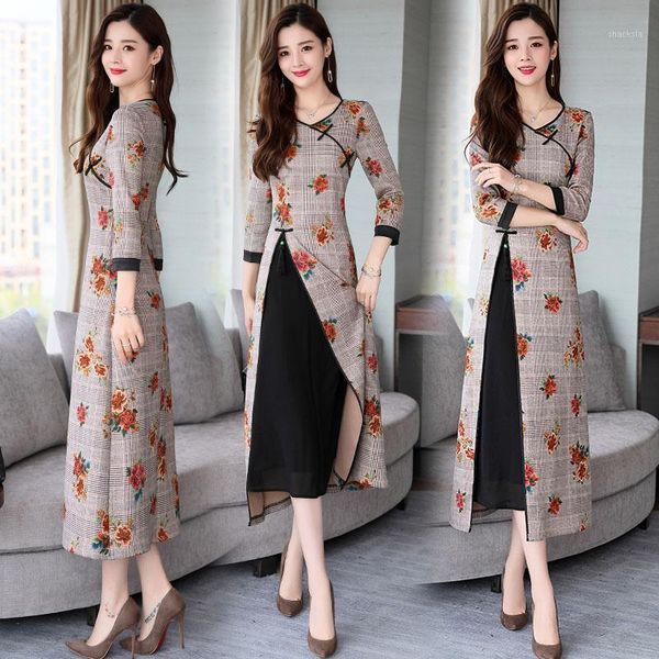 women long split dress 2021 spring fashion flowers dresses sleeve chinese style casual, Black;gray
women long split dress 2021 spring fashion flowers dresses sleeve chinese style casual, Black;gray