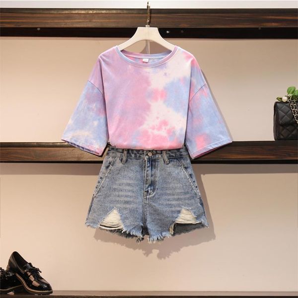summer plus size women's set fashion print round neck short sleeve t-shirt + denim shorts suits 2 piece for women two dress, White
summer plus size women's set fashion print round neck short sleeve t-shirt + denim shorts suits 2 piece for women two dress, White