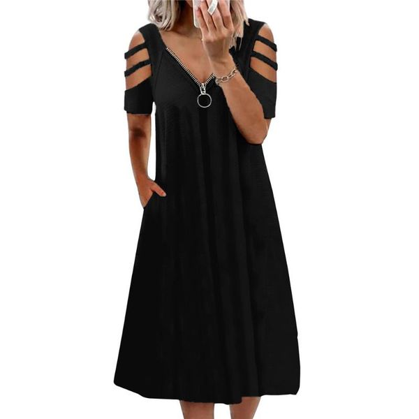 casual dresses women summer solid color dress ladies zipper short cutout sleeve with pocket female v-neck fashion soft daily s-3xl, Black;gray
casual dresses women summer solid color dress ladies zipper short cutout sleeve with pocket female v-neck fashion soft daily s-3xl, Black;gray
