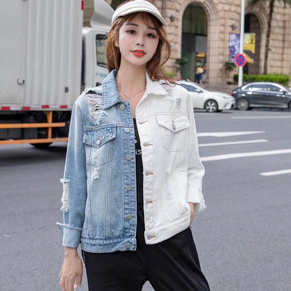 women's jackets large size denim 2021 women autumn white blue patchwork wash long sleeve vintage casual jean jacket bomber coat, Black;brown
women's jackets large size denim 2021 women autumn white blue patchwork wash long sleeve vintage casual jean jacket bomber coat, Black;brown