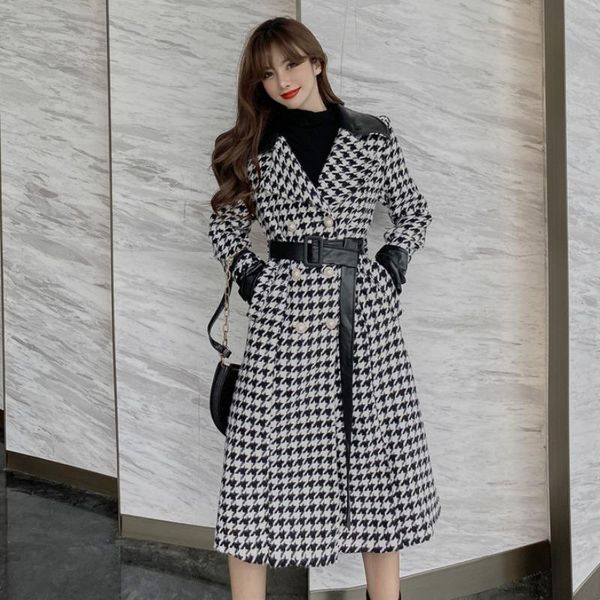 women's trench coats sashes woolen coat winter 2021 fashion korean style maxi long houndstooth with pockets, Tan;black
women's trench coats sashes woolen coat winter 2021 fashion korean style maxi long houndstooth with pockets, Tan;black