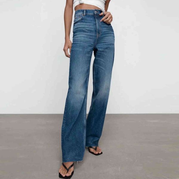 za women stretch versatile straight jeans washed full length blue denim pants pocket loose fashion high waist trousers lady 211129
za women stretch versatile straight jeans washed full length blue denim pants pocket loose fashion high waist trousers lady 211129