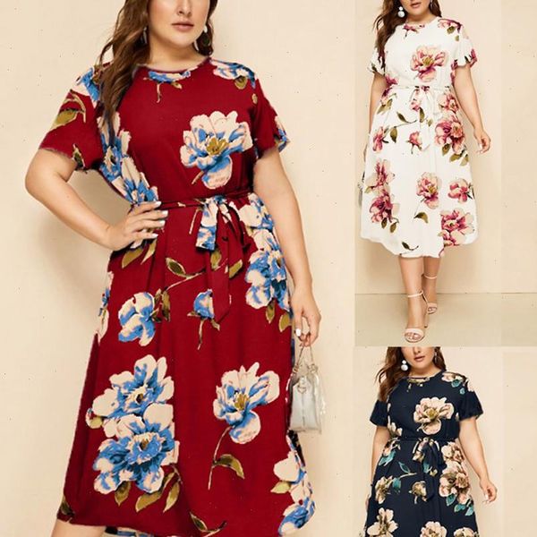 casual plus size women dress o neck short sleeve print waist strap vestido de mujer summer, Black;gray
casual plus size women dress o neck short sleeve print waist strap vestido de mujer summer, Black;gray