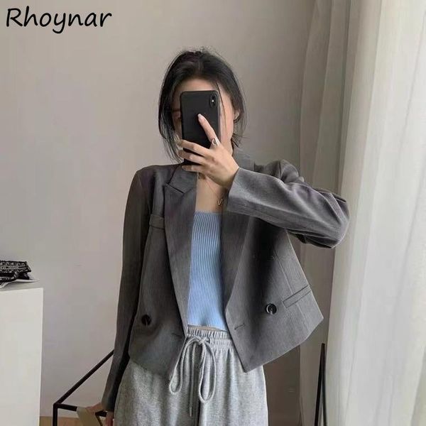 women's suits & blazers women casual outwear autumn notched cropped vintage solid double breasted elegant french style loose all-match, White;black
women's suits & blazers women casual outwear autumn notched cropped vintage solid double breasted elegant french style loose all-match, White;black