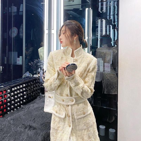 women's jackets tweed jacket with waistband women fall winter beaded midi coat long sleeve stand neck brand clothes, Black;brown
women's jackets tweed jacket with waistband women fall winter beaded midi coat long sleeve stand neck brand clothes, Black;brown