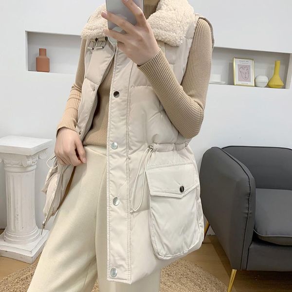women's vests lamb hair stitching down cotton waistcoat female korean version 2021 mid-length thick warm vest jacket, Black;white
women's vests lamb hair stitching down cotton waistcoat female korean version 2021 mid-length thick warm vest jacket, Black;white