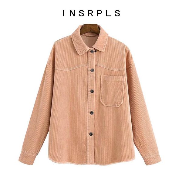 women fashion pockets oversized corduroy jacket coat vintage long sleeve frayed hem female outerwear chic women's jackets, Black;brown
women fashion pockets oversized corduroy jacket coat vintage long sleeve frayed hem female outerwear chic women's jackets, Black;brown