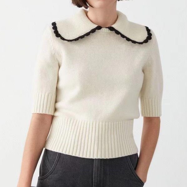 women's sweaters 2021 spring women sweater fashion slim large wide lapel knitted white short sleeve pullover, White;black
women's sweaters 2021 spring women sweater fashion slim large wide lapel knitted white short sleeve pullover, White;black