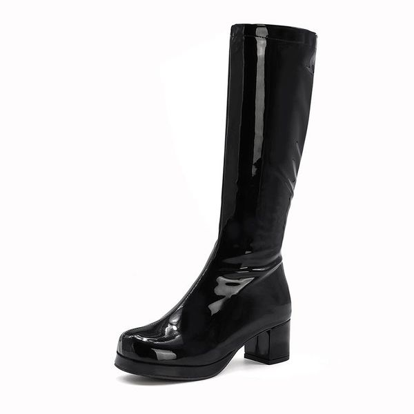 fashion women patent leather boots autumn winter high heel platform mid calf for colorful light pu, Black
fashion women patent leather boots autumn winter high heel platform mid calf for colorful light pu, Black
