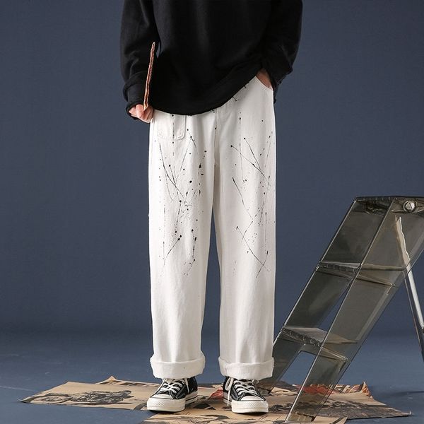 men's jeans splashing ink fashion casual retro wide-leg men streetwear korean loose hip-hop straight denim trousers mens cbvj, Blue
men's jeans splashing ink fashion casual retro wide-leg men streetwear korean loose hip-hop straight denim trousers mens cbvj, Blue