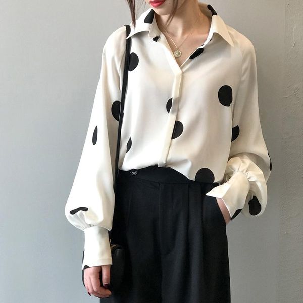 women's blouses & shirts 2021 autumn french retro polka-dot chiffon female long sleeve loose korean button up blouse women, White
women's blouses & shirts 2021 autumn french retro polka-dot chiffon female long sleeve loose korean button up blouse women, White