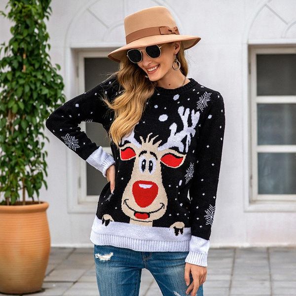 women's sweaters european and american christmas sweater loose pullover autumn winter elk jacquard knitted top, White;black
women's sweaters european and american christmas sweater loose pullover autumn winter elk jacquard knitted top, White;black